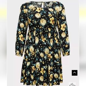 Torrid Black and Yellow Floral Long Sleeve Dress Size 2
